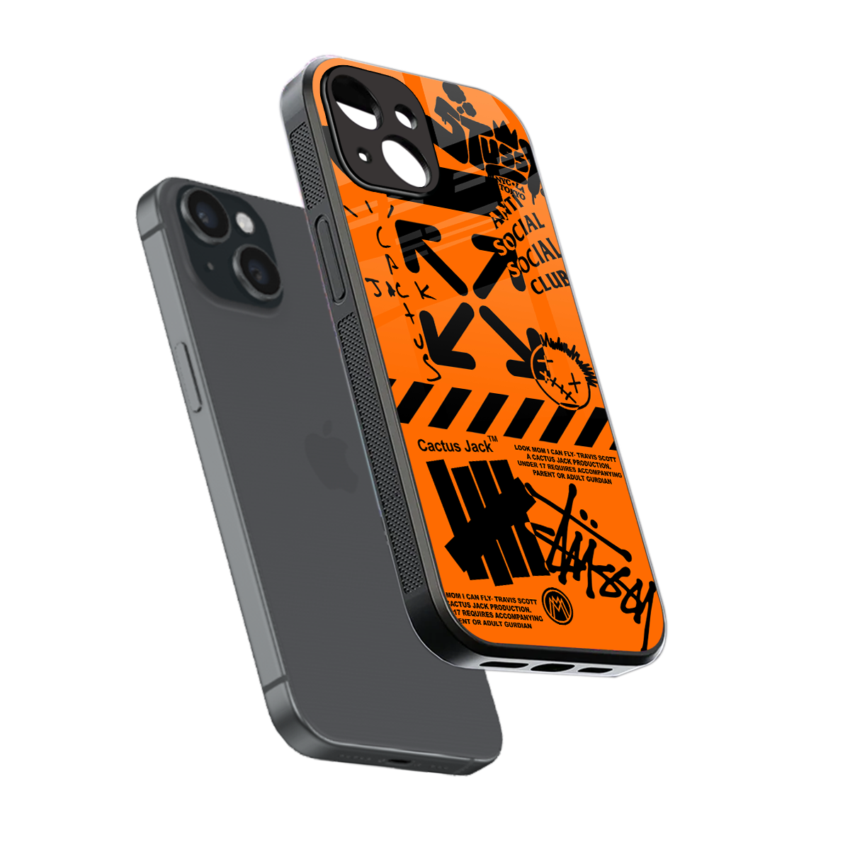 orange travis scott x anti social social club back phone cover | glass case for iphone 13 mini