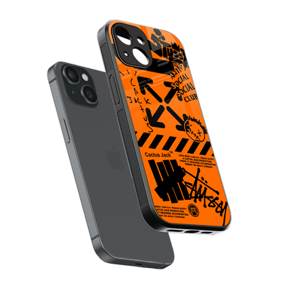 orange travis scott x anti social social club back phone cover | glass case for iphone 13 mini
