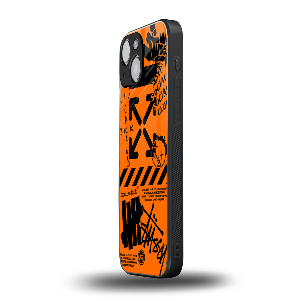 orange travis scott x anti social social club back phone cover | glass case for iphone 13 mini