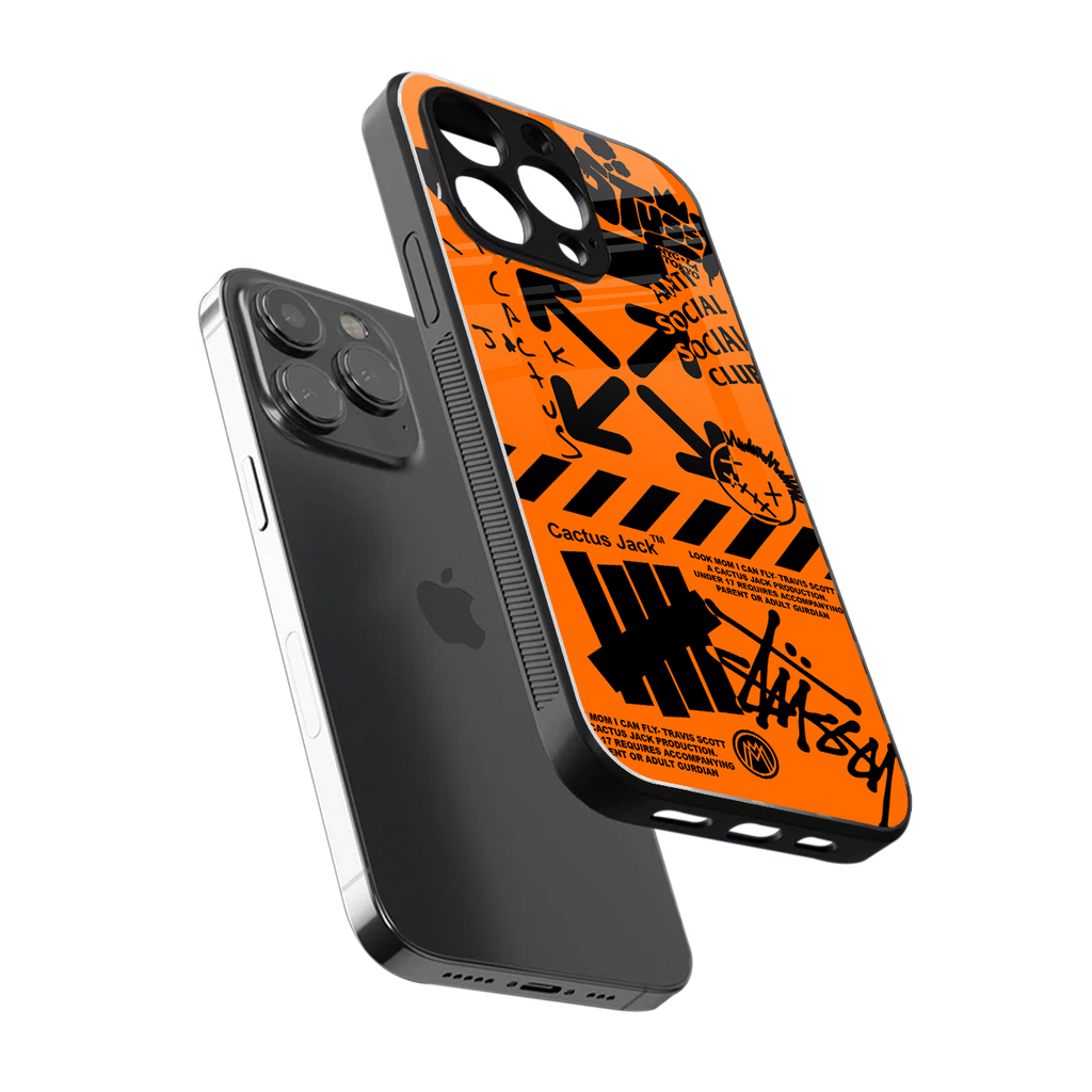 orange travis scott x anti social social club back phone cover | glass case for iphone 13 pro max