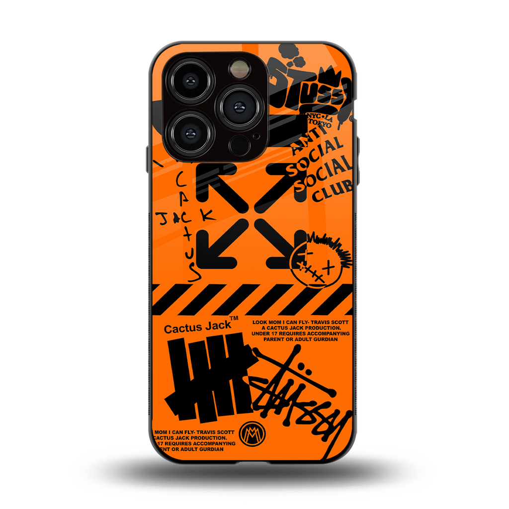 orange travis scott x anti social social club back phone cover | glass case for iphone 13 pro