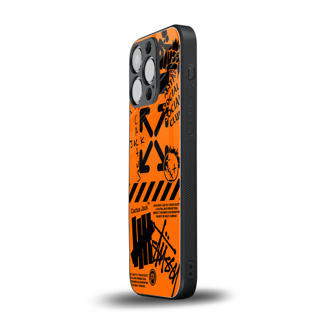orange travis scott x anti social social club back phone cover | glass case for iphone 13 pro
