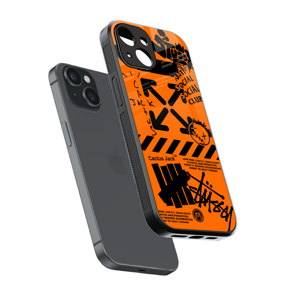 orange travis scott x anti social social club back phone cover | glass case for iphone 13