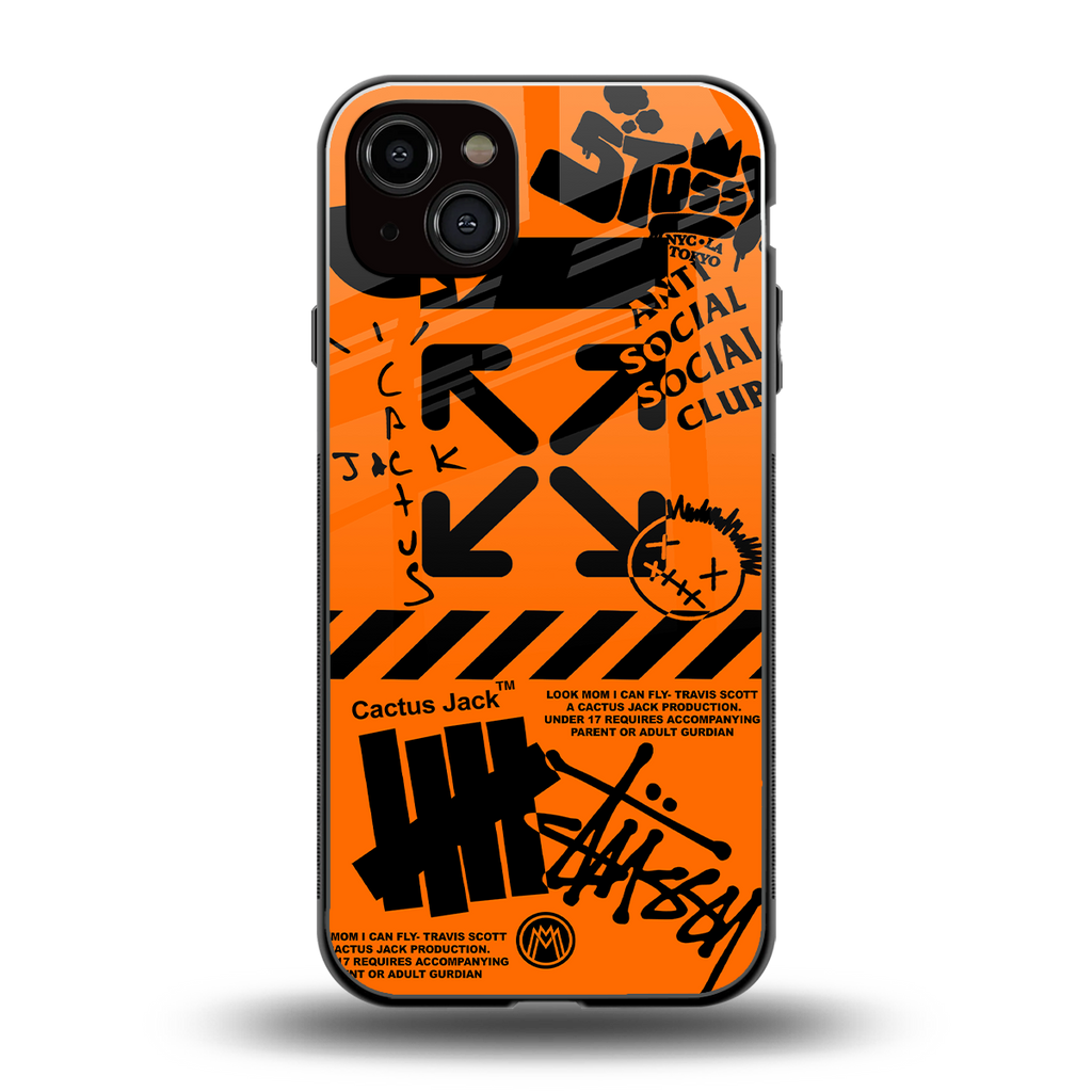 orange travis scott x anti social social club back phone cover | glass case for iphone 14 plus