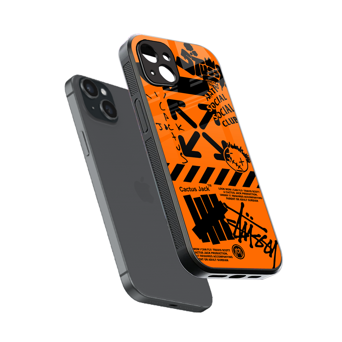 orange travis scott x anti social social club back phone cover | glass case for iphone 15 plus