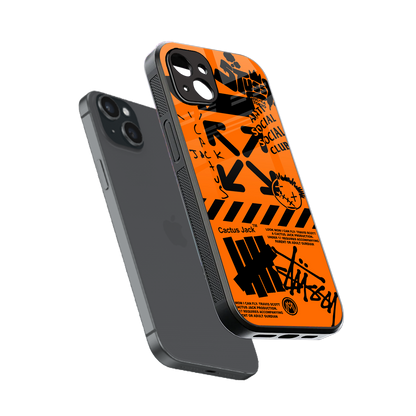orange travis scott x anti social social club back phone cover | glass case for iphone 15 plus