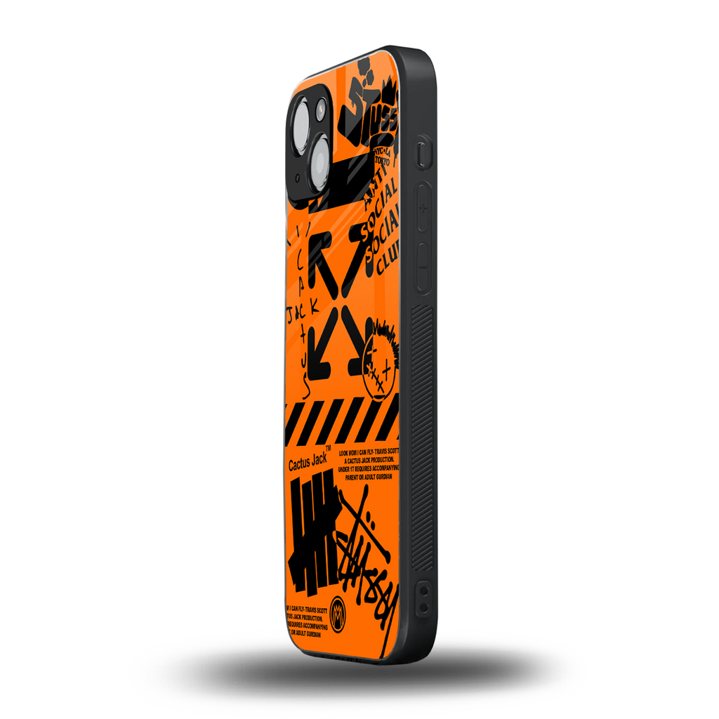 orange travis scott x anti social social club back phone cover | glass case for iphone 15 plus