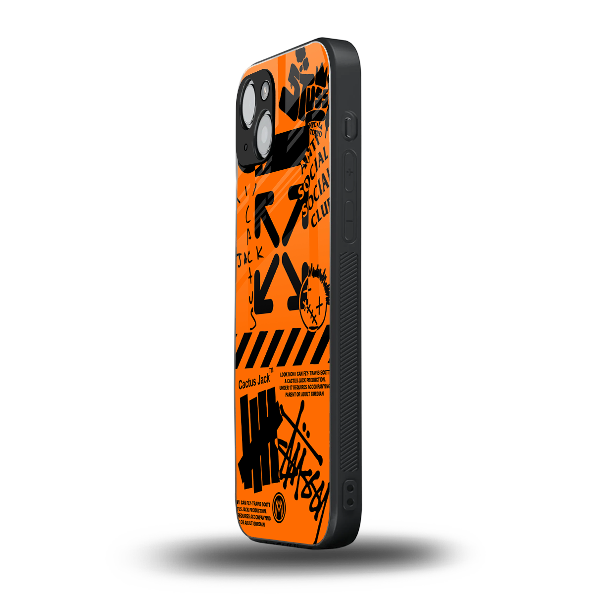 orange travis scott x anti social social club back phone cover | glass case for iphone 15 plus