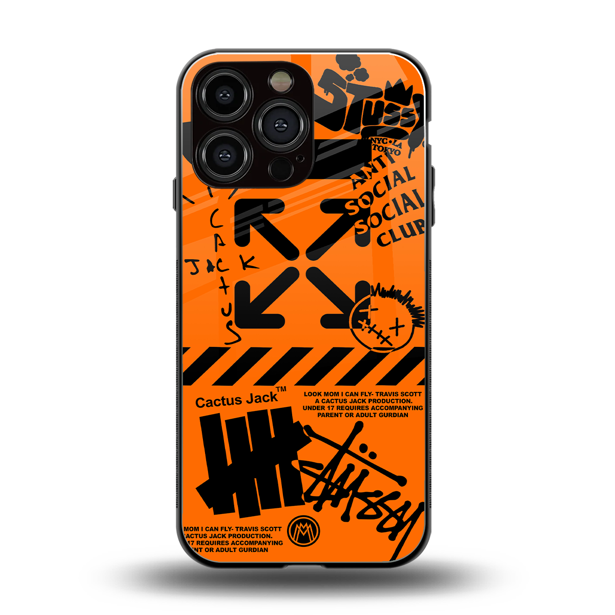 orange travis scott x anti social social club back phone cover | glass case for iphone 15 pro max
