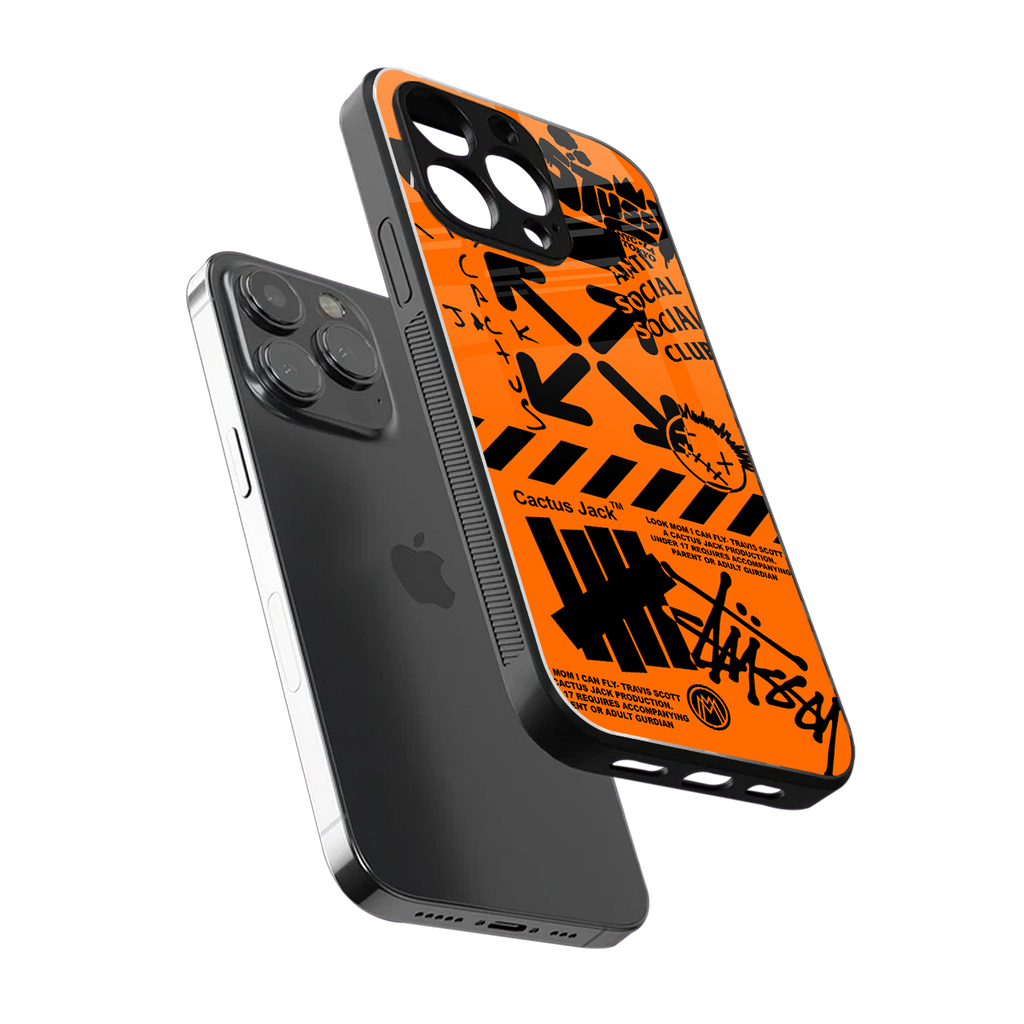 orange travis scott x anti social social club back phone cover | glass case for iphone 14 pro max