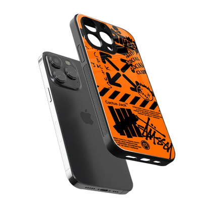 orange travis scott x anti social social club back phone cover | glass case for iphone 14 pro max
