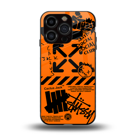 orange travis scott x anti social social club back phone cover | glass case for iphone 14 pro