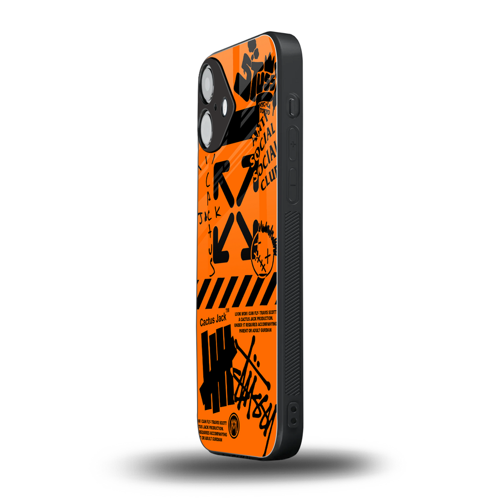 orange travis scott x anti social social club back phone cover | glass case for iphone 16 plus
