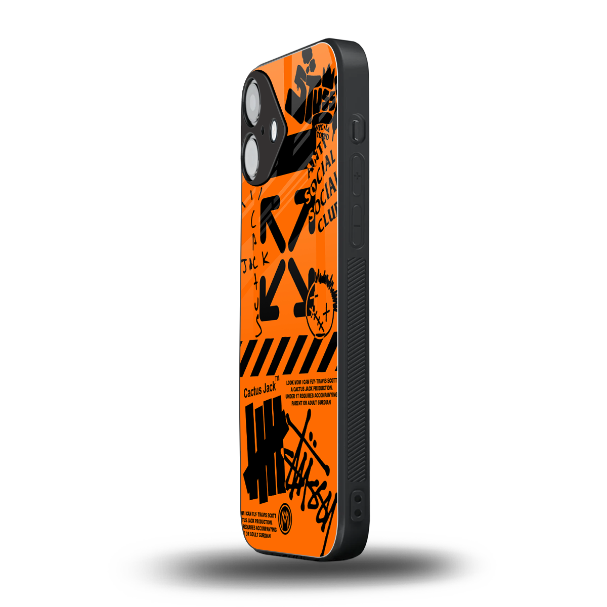 orange travis scott x anti social social club back phone cover | glass case for iphone 16 plus