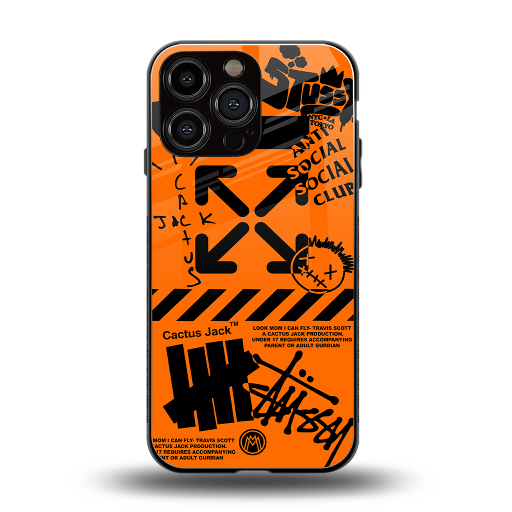 orange travis scott x anti social social club back phone cover | glass case for iphone 16 pro max