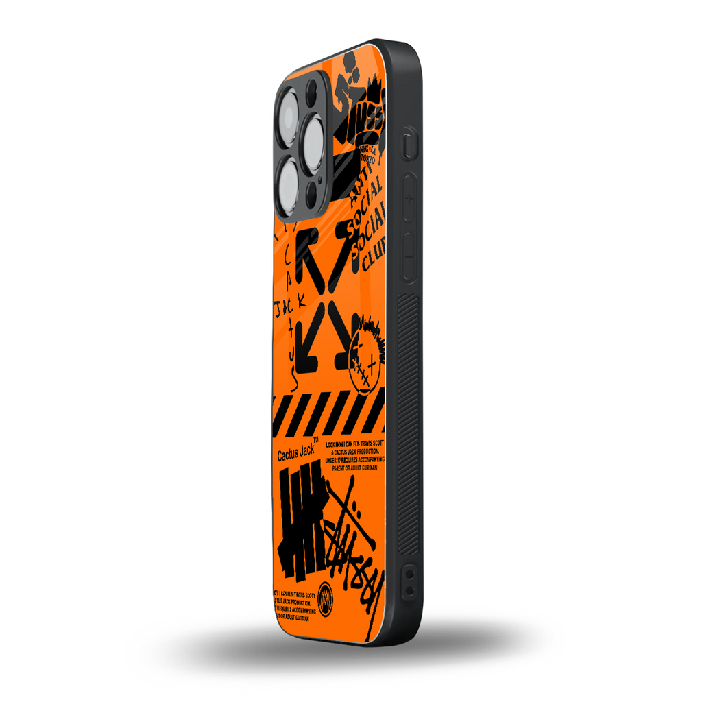 orange travis scott x anti social social club back phone cover | glass case for iphone 16 pro max