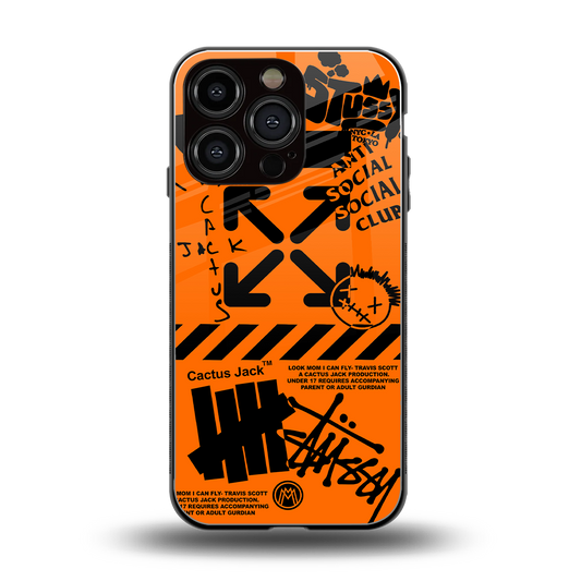 orange travis scott x anti social social club back phone cover | glass case for iphone 16 pro