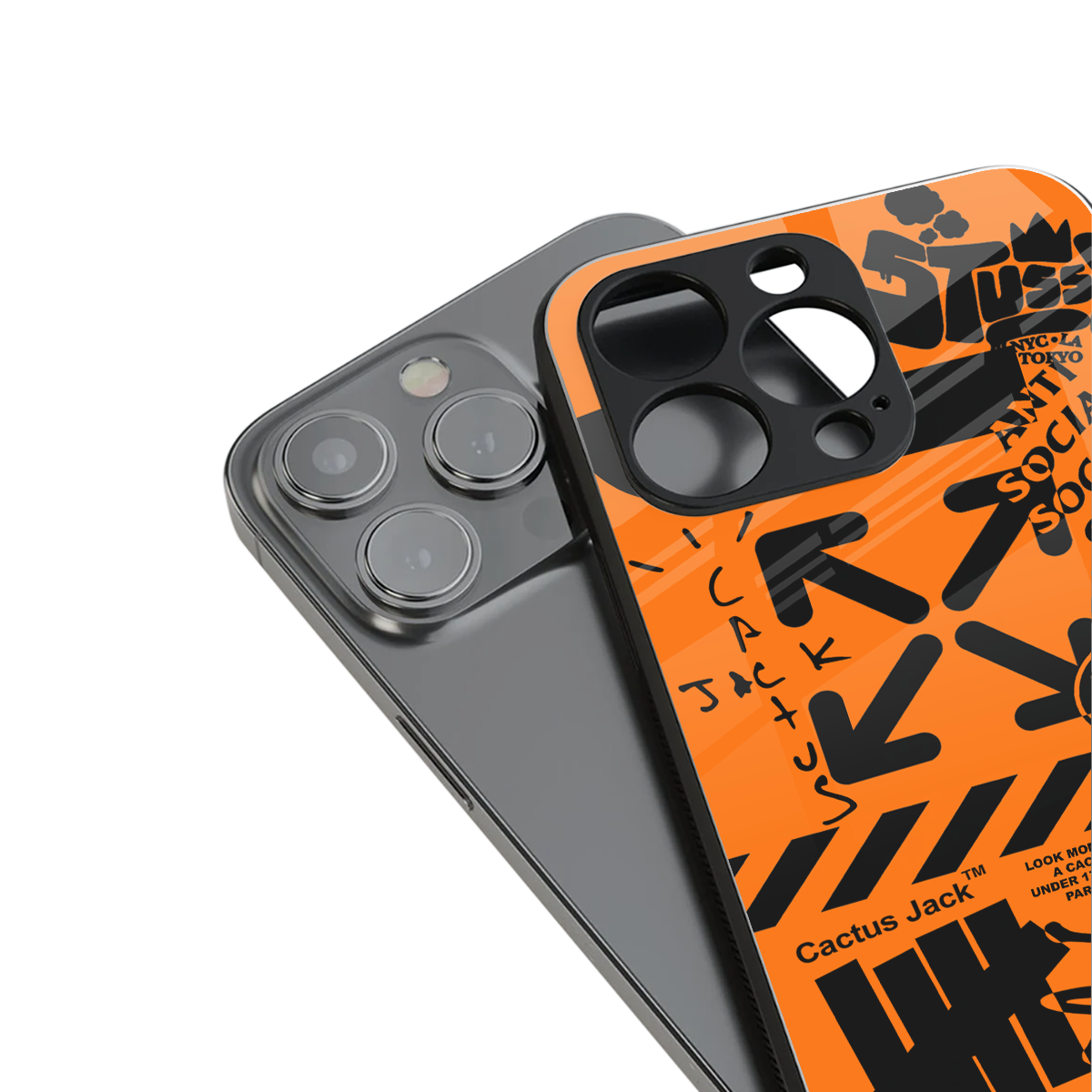 orange travis scott x anti social social club back phone cover | glass case for iphone 14 pro max