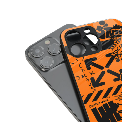 orange travis scott x anti social social club back phone cover | glass case for iphone 14 pro max