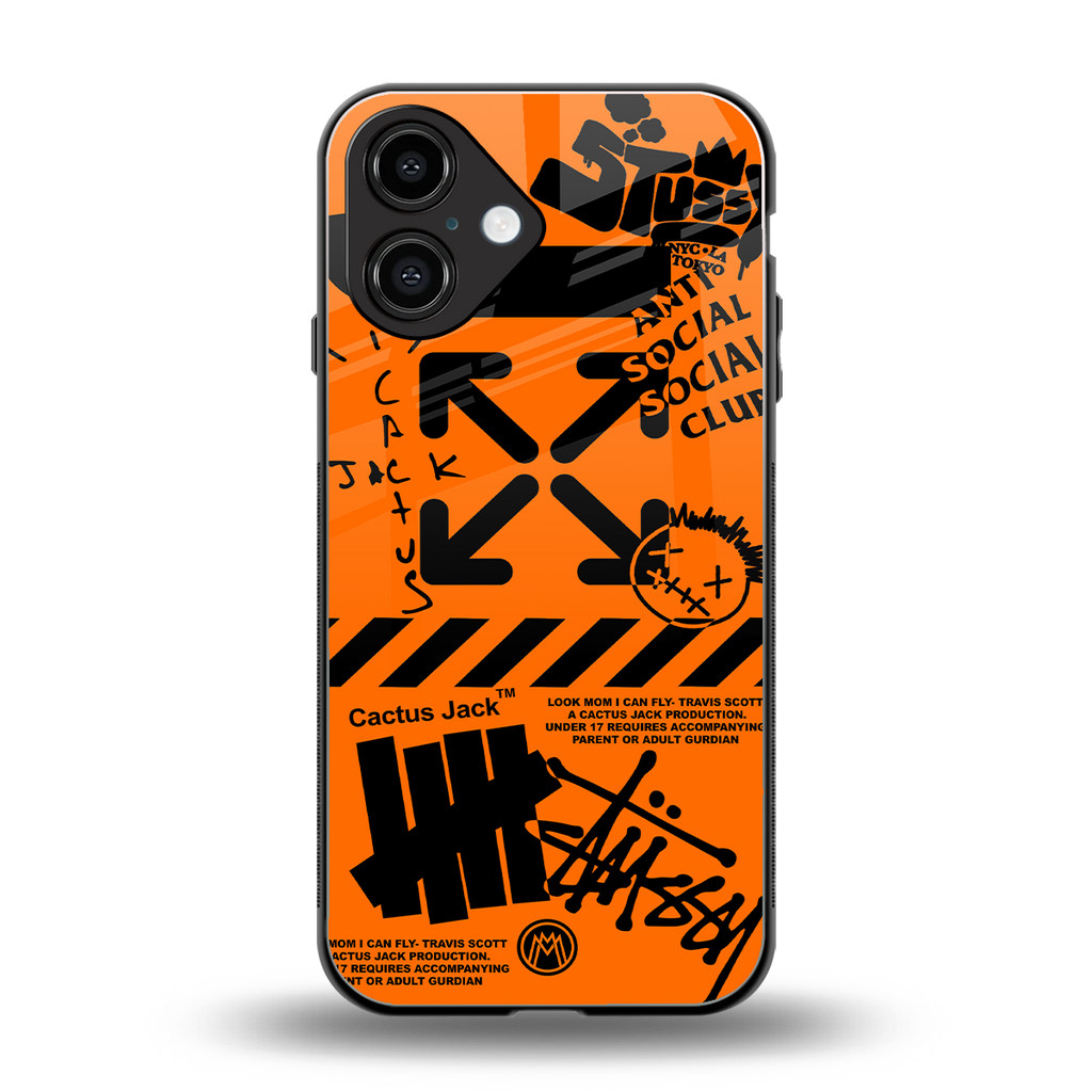 orange travis scott x anti social social club back phone cover | glass case for iphone 16