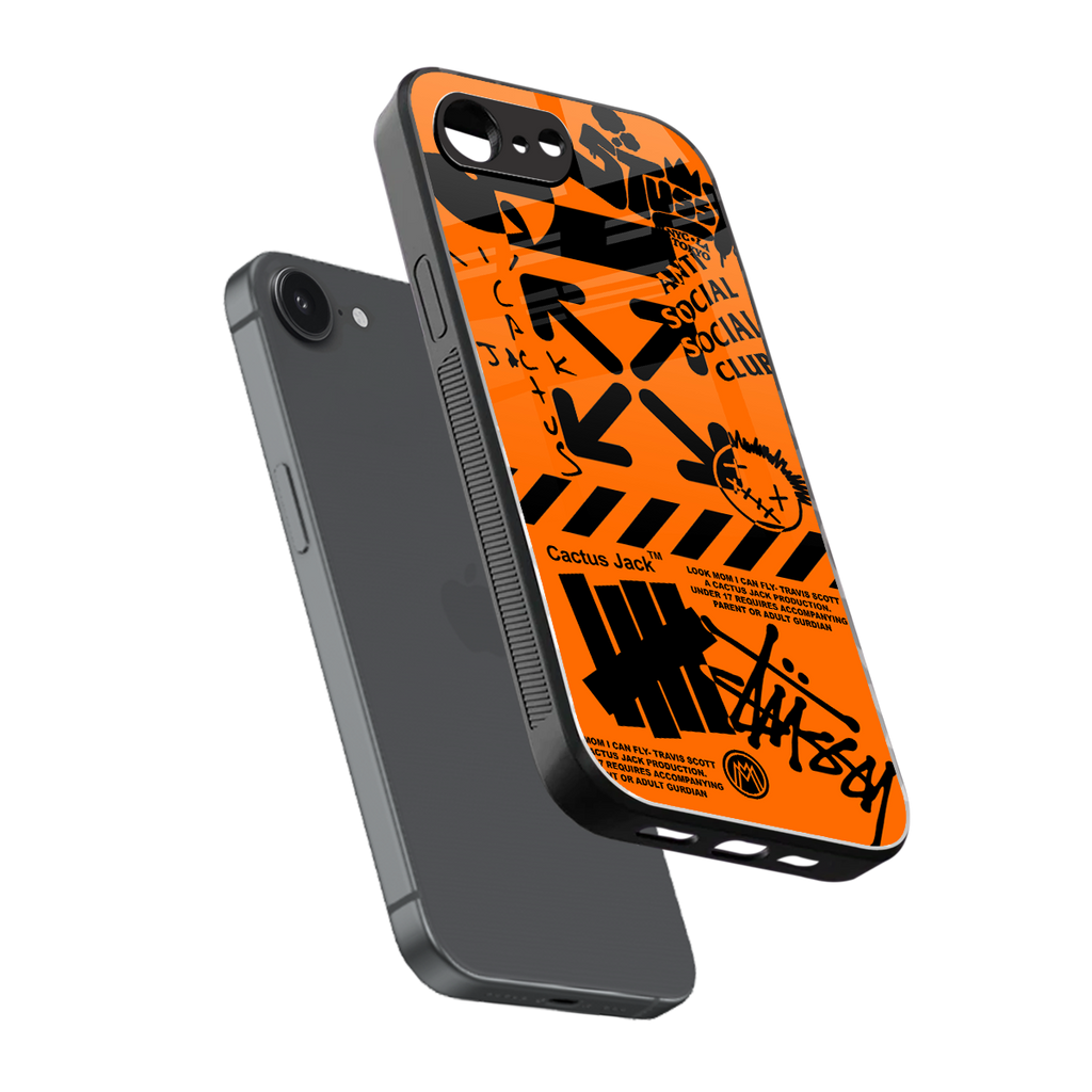 orange travis scott x anti social social club back phone cover | glass case for iphone 16e