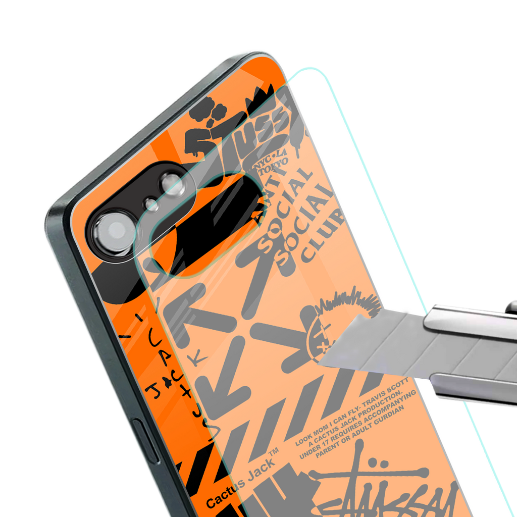 orange travis scott x anti social social club back phone cover | glass case for iphone 16e