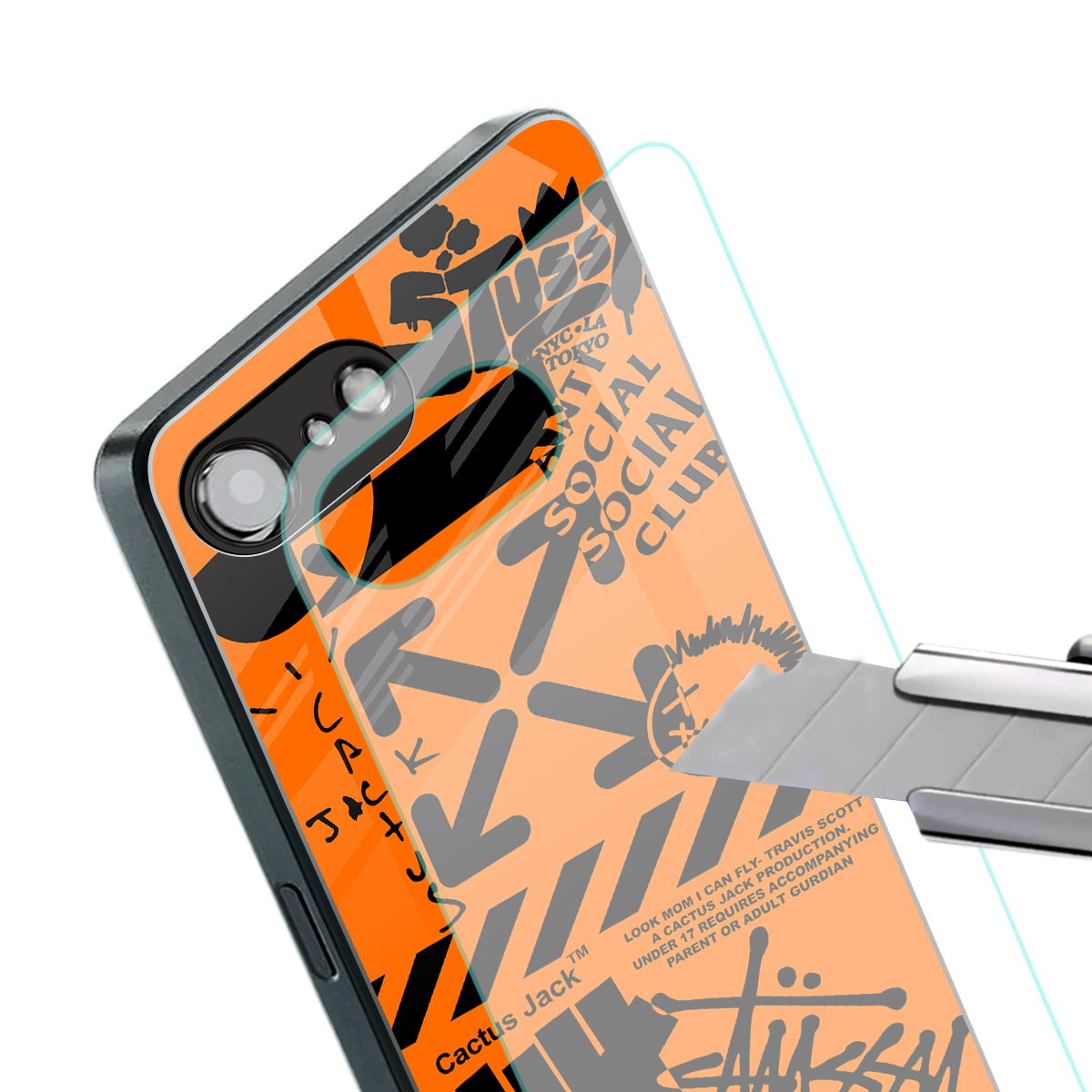 orange travis scott x anti social social club back phone cover | glass case for iphone 16e