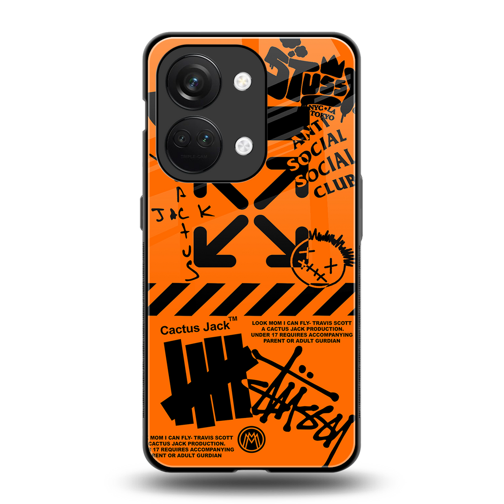 orange travis scott x anti social social club back phone cover | glass case for oneplus nord 3