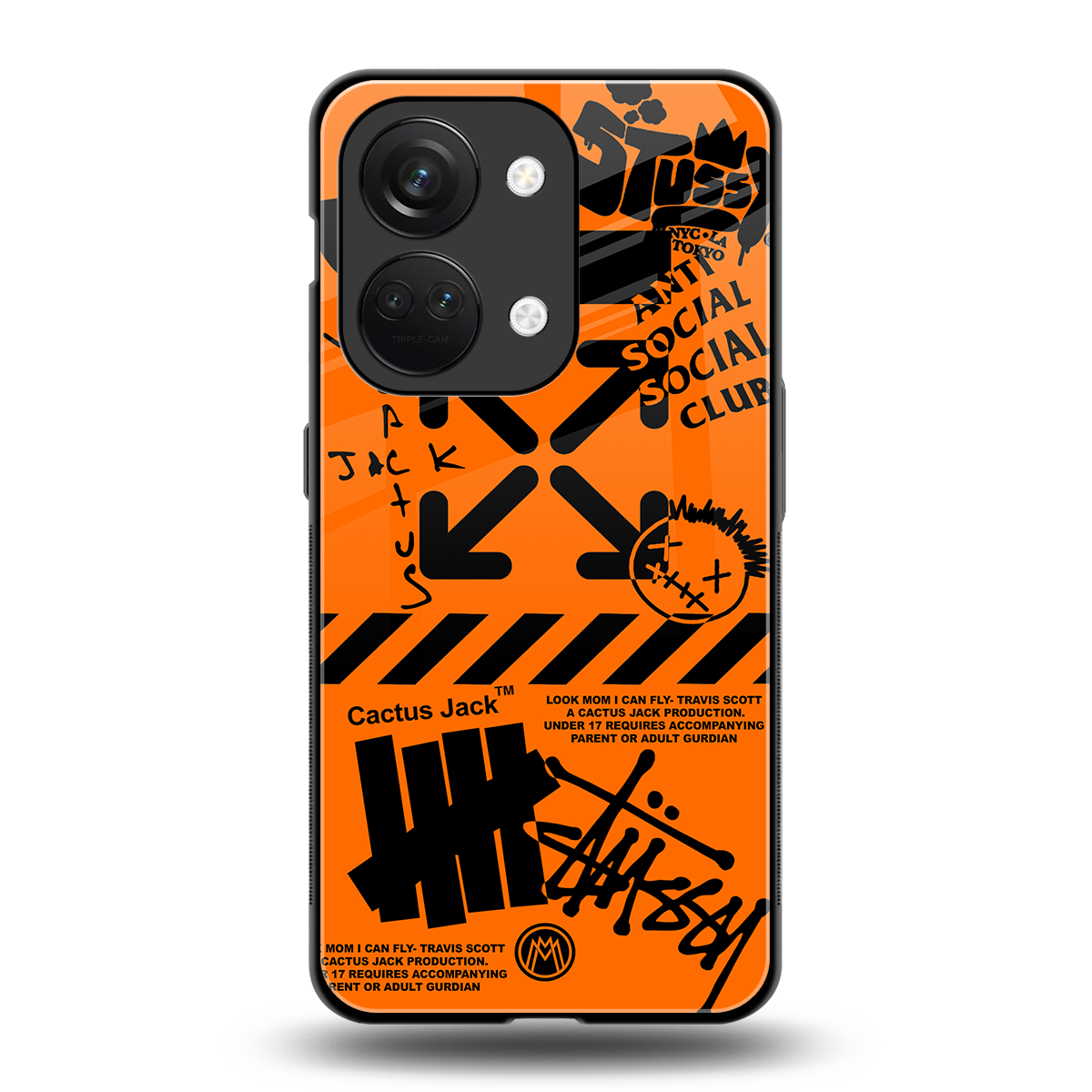 orange travis scott x anti social social club back phone cover | glass case for oneplus nord 3