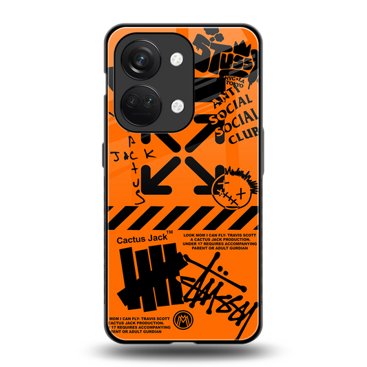 orange travis scott x anti social social club back phone cover | glass case for oneplus nord 3