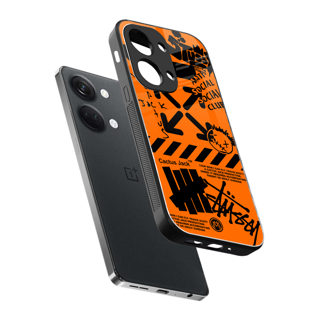 orange travis scott x anti social social club back phone cover | glass case for oneplus nord 3