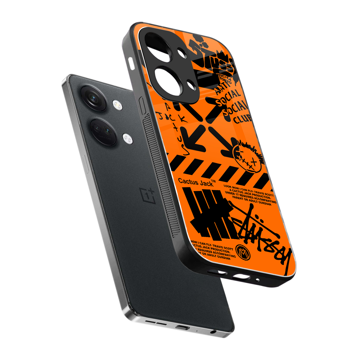 orange travis scott x anti social social club back phone cover | glass case for oneplus nord 3