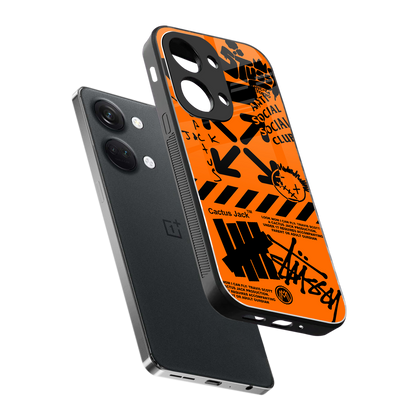 orange travis scott x anti social social club back phone cover | glass case for oneplus nord 3
