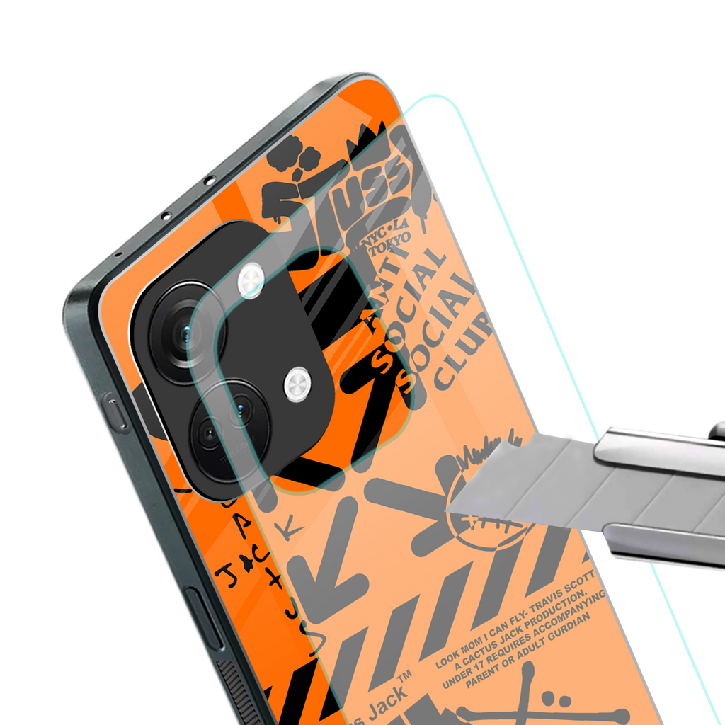 orange travis scott x anti social social club back phone cover | glass case for oneplus nord 3