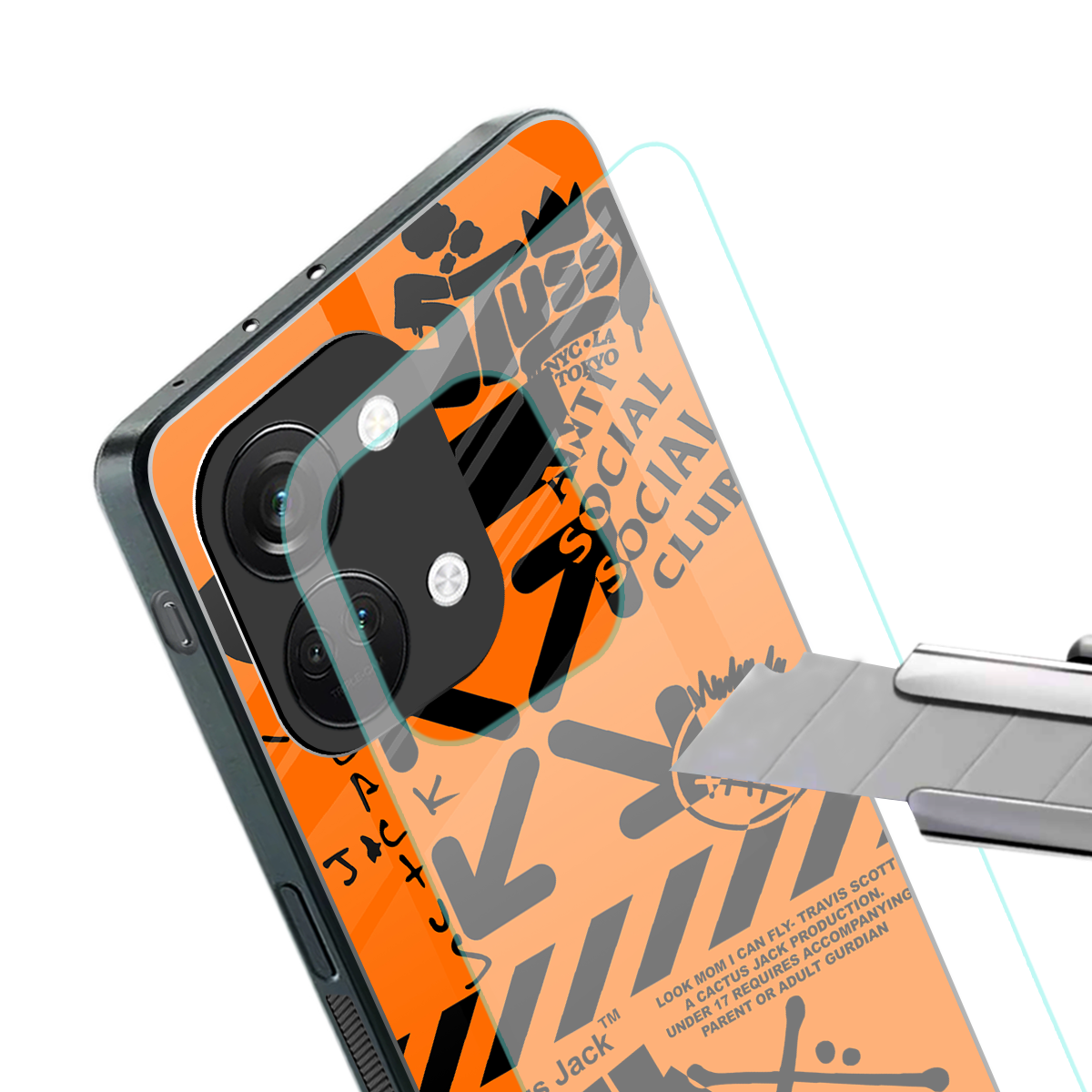 orange travis scott x anti social social club back phone cover | glass case for oneplus nord 3
