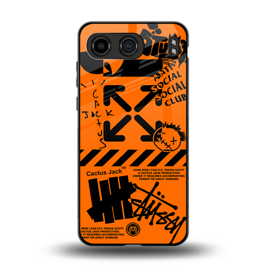 orange travis scott x anti social social club back phone cover | glass case for oneplus nord 4