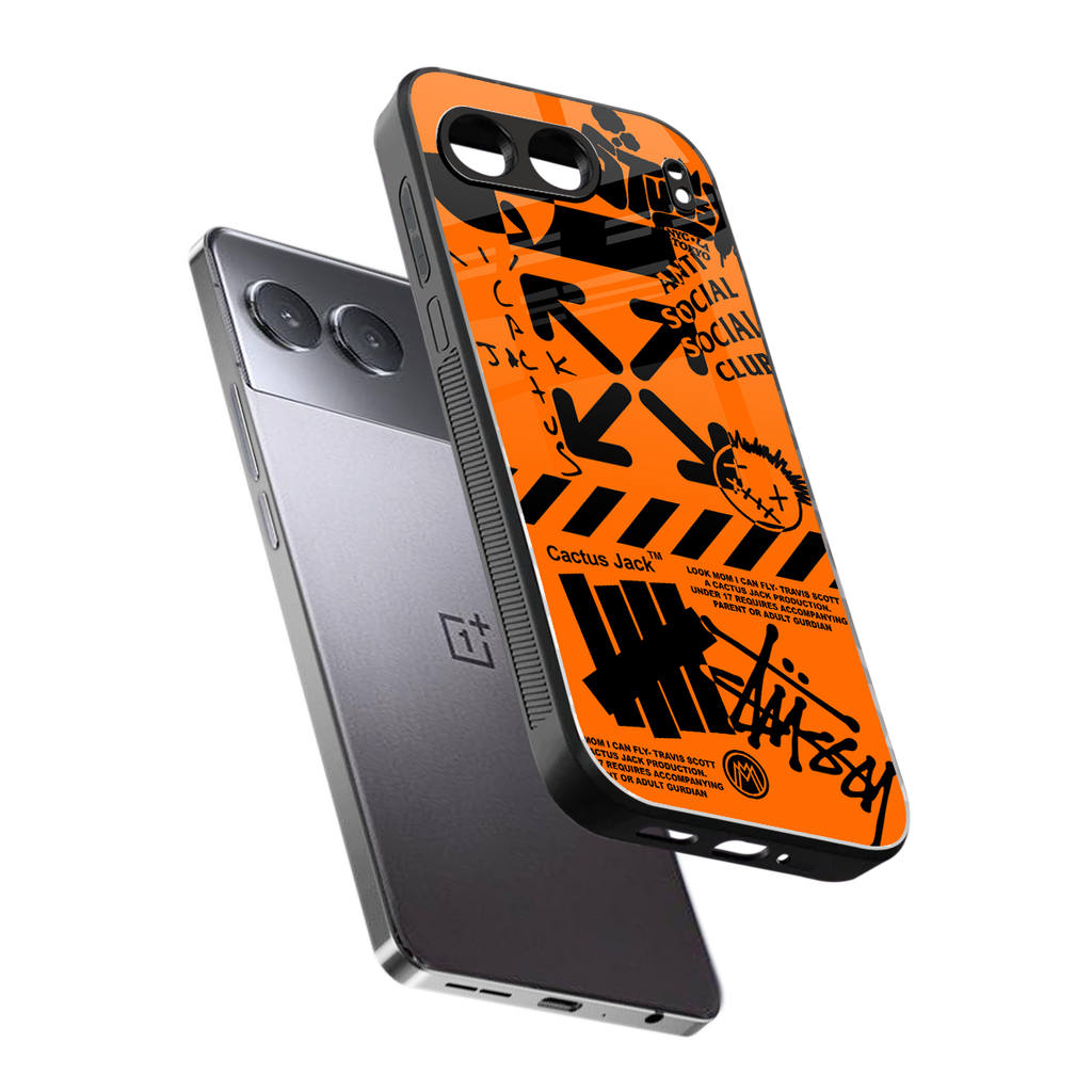 orange travis scott x anti social social club back phone cover | glass case for oneplus nord 4