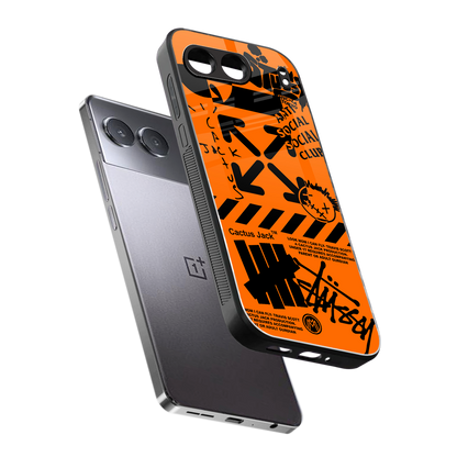 orange travis scott x anti social social club back phone cover | glass case for oneplus nord 4
