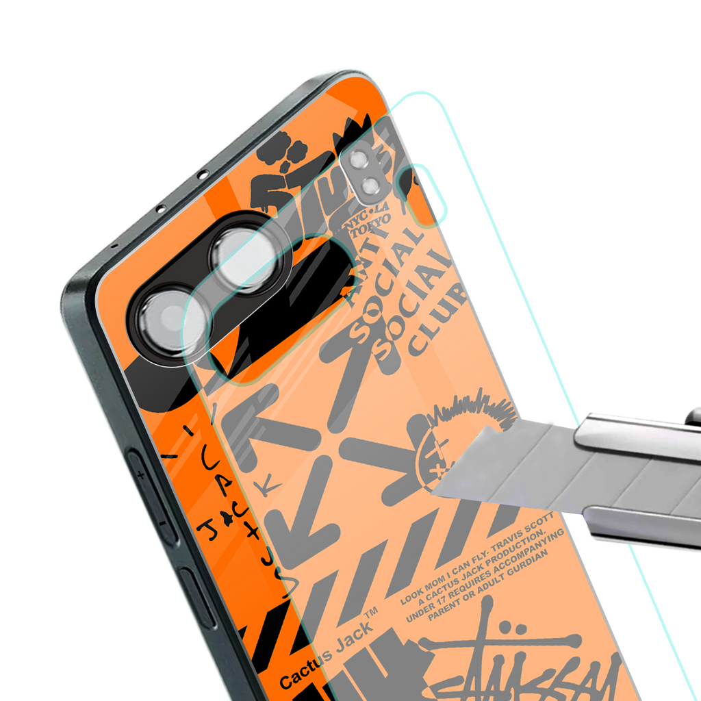 orange travis scott x anti social social club back phone cover | glass case for oneplus nord 4