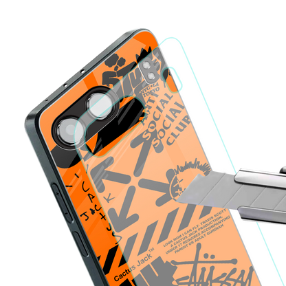 orange travis scott x anti social social club back phone cover | glass case for oneplus nord 4