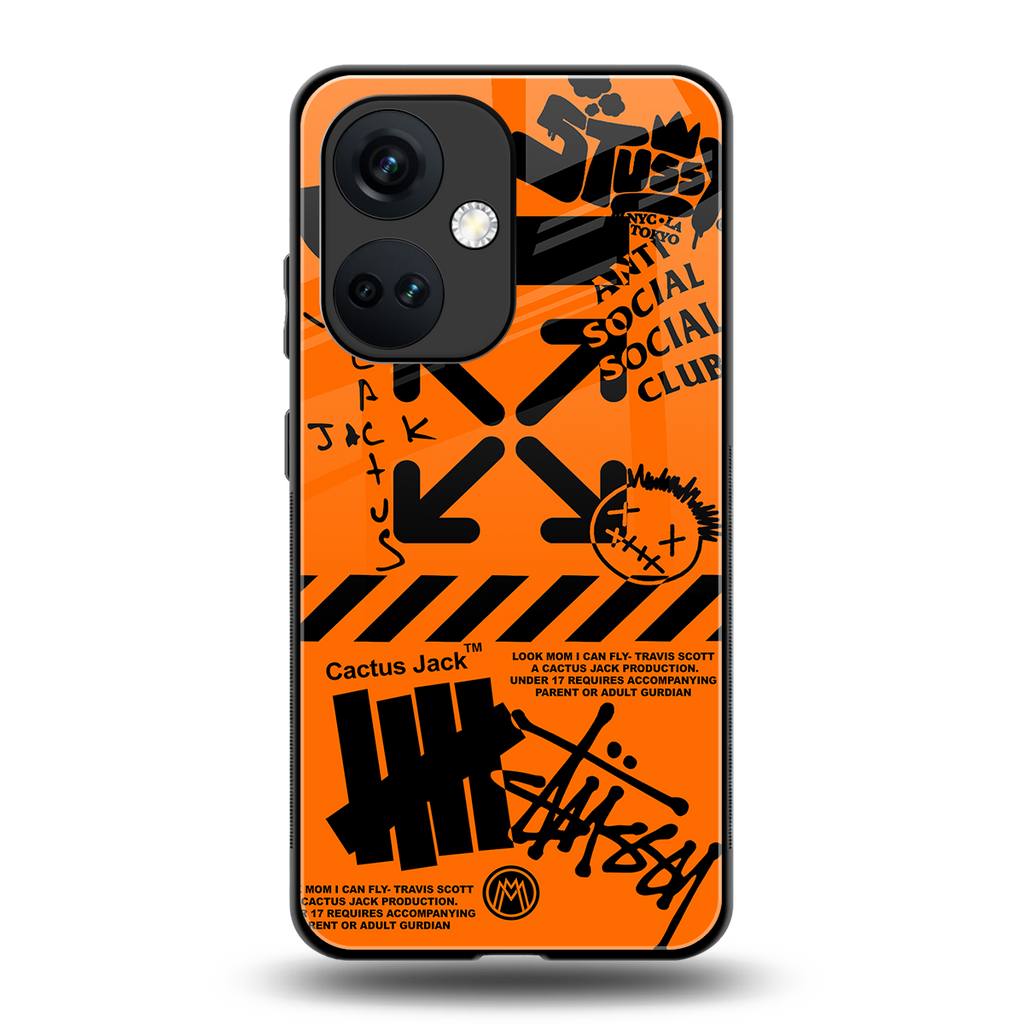 orange travis scott x anti social social club back phone cover | glass case for oneplus nord ce 3
