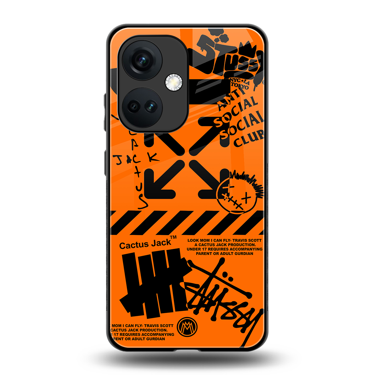 orange travis scott x anti social social club back phone cover | glass case for oneplus nord ce 3