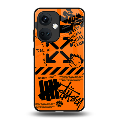 orange travis scott x anti social social club back phone cover | glass case for oneplus nord ce 3