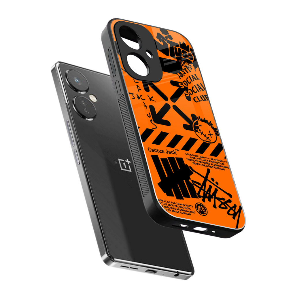 orange travis scott x anti social social club back phone cover | glass case for oneplus nord ce 3