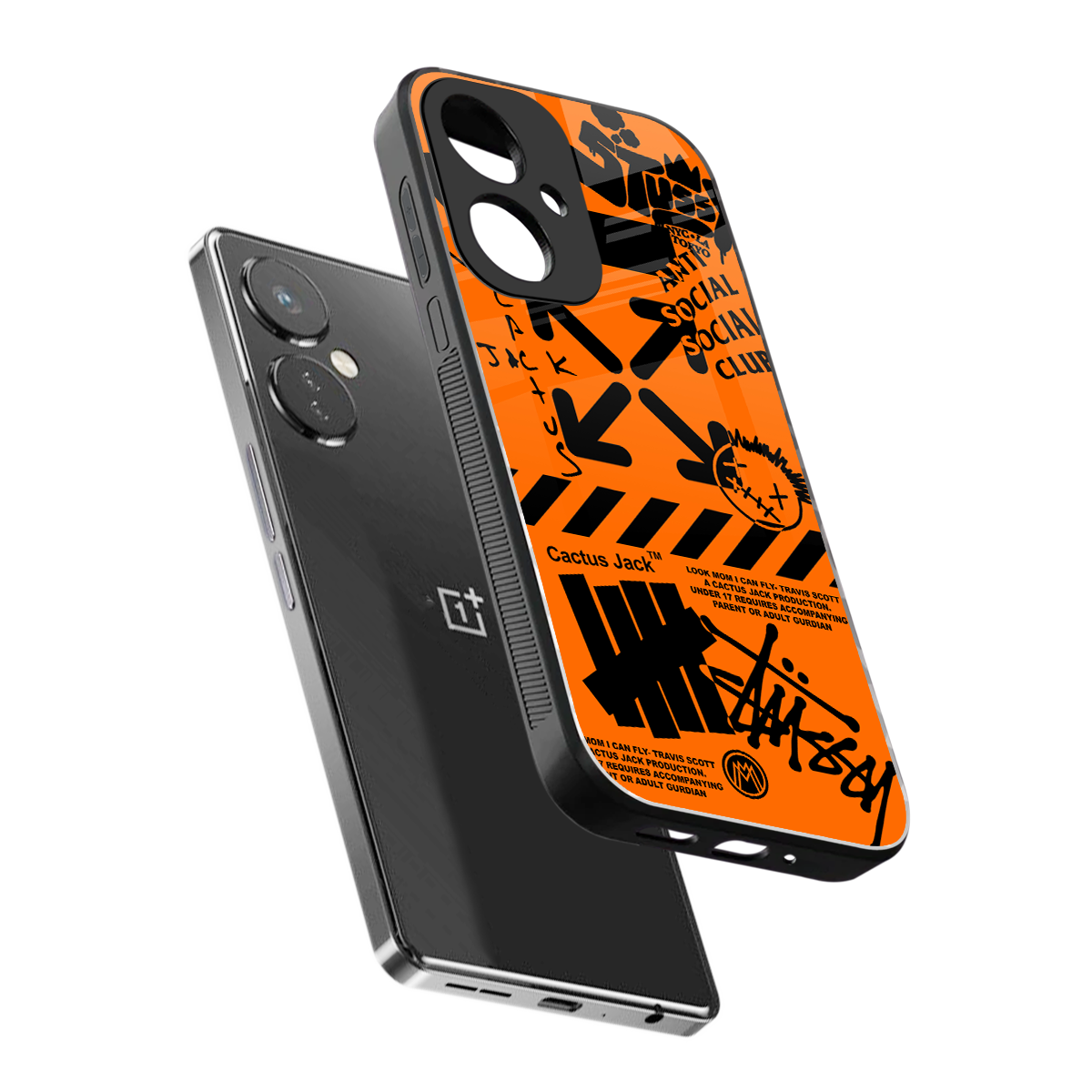 orange travis scott x anti social social club back phone cover | glass case for oneplus nord ce 3