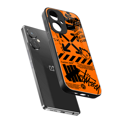orange travis scott x anti social social club back phone cover | glass case for oneplus nord ce 3