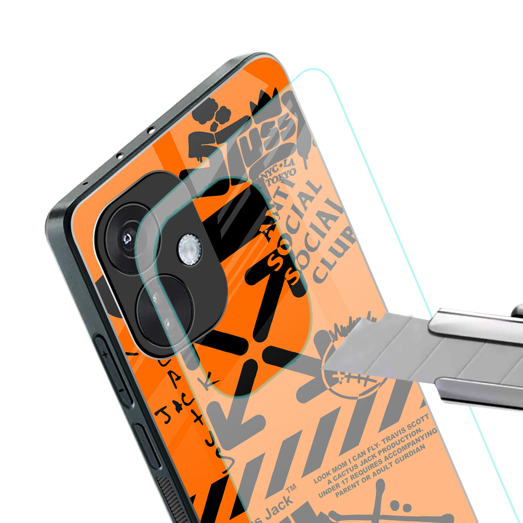 orange travis scott x anti social social club back phone cover | glass case for oneplus nord ce 3