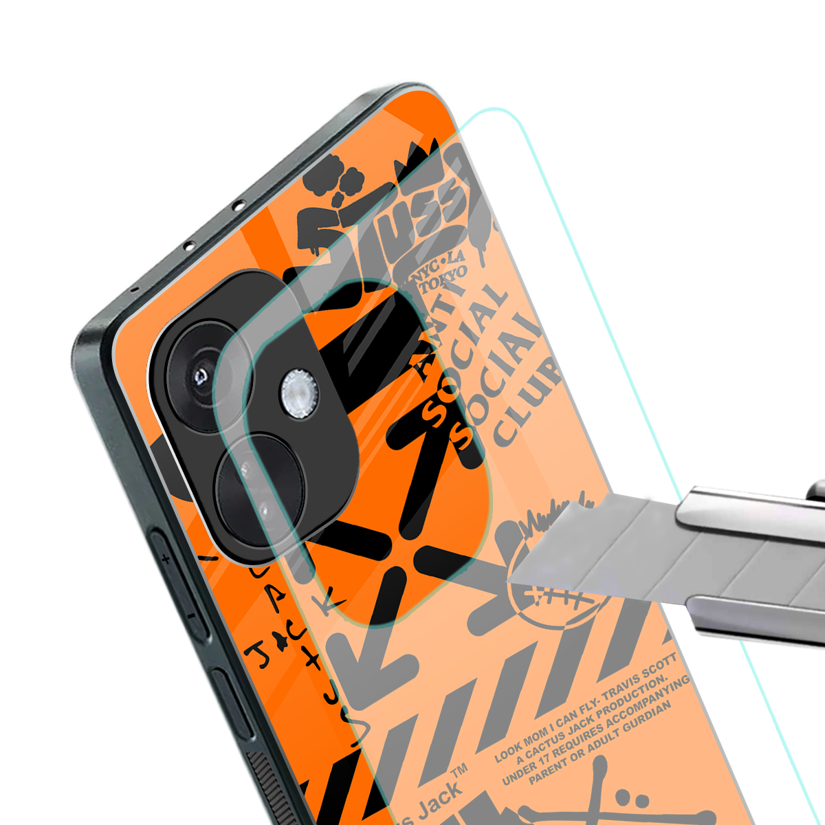 orange travis scott x anti social social club back phone cover | glass case for oneplus nord ce 3