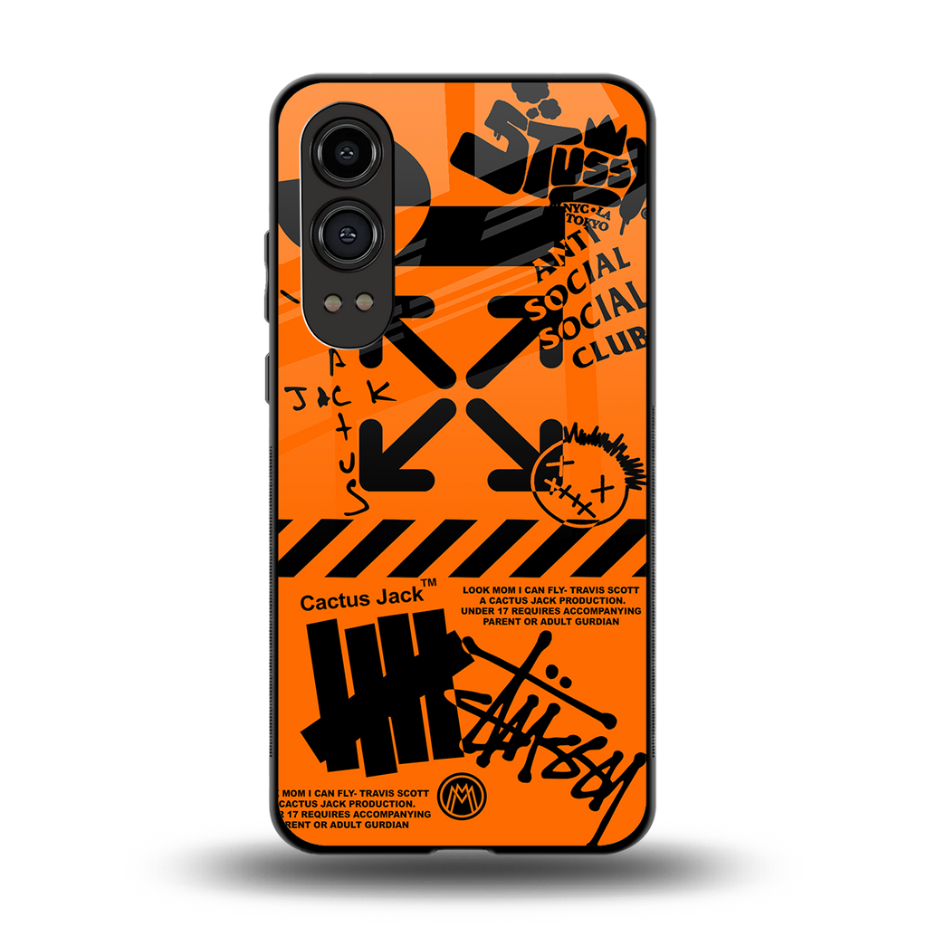 orange travis scott x anti social social club back phone cover | glass case for oneplus nord ce 4 lite