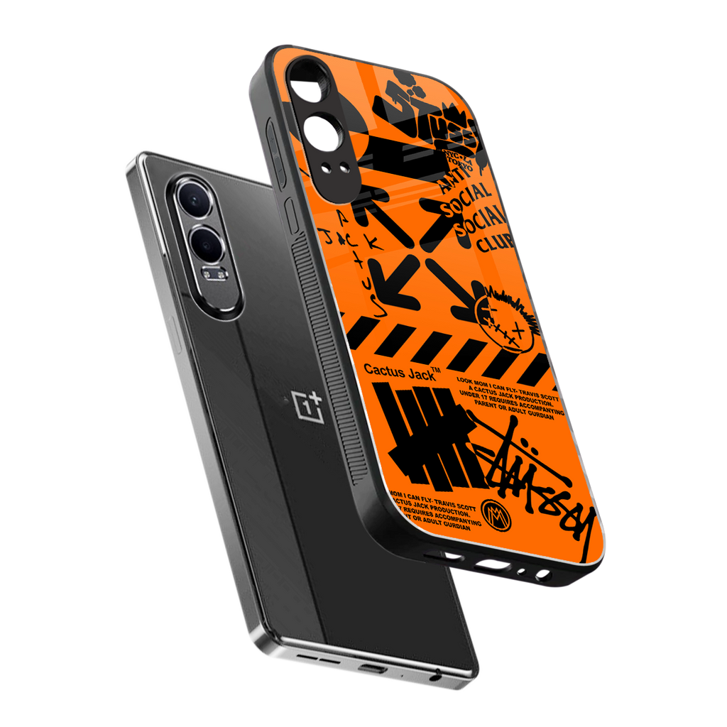 orange travis scott x anti social social club back phone cover | glass case for oneplus nord ce 4 lite